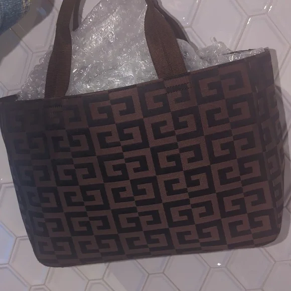 Givenchy Brown Geometric Fabric Tote Bag Authentic Designer Large - Picture 7 of 15